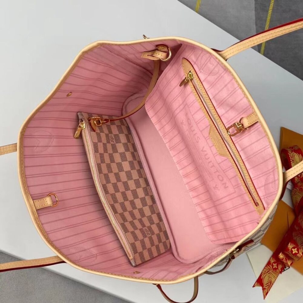 Louis Vuitton Neverfull Checkerboard Handheld Shoulder Bag Cherry Blossom Pink - Picture 7 of 7